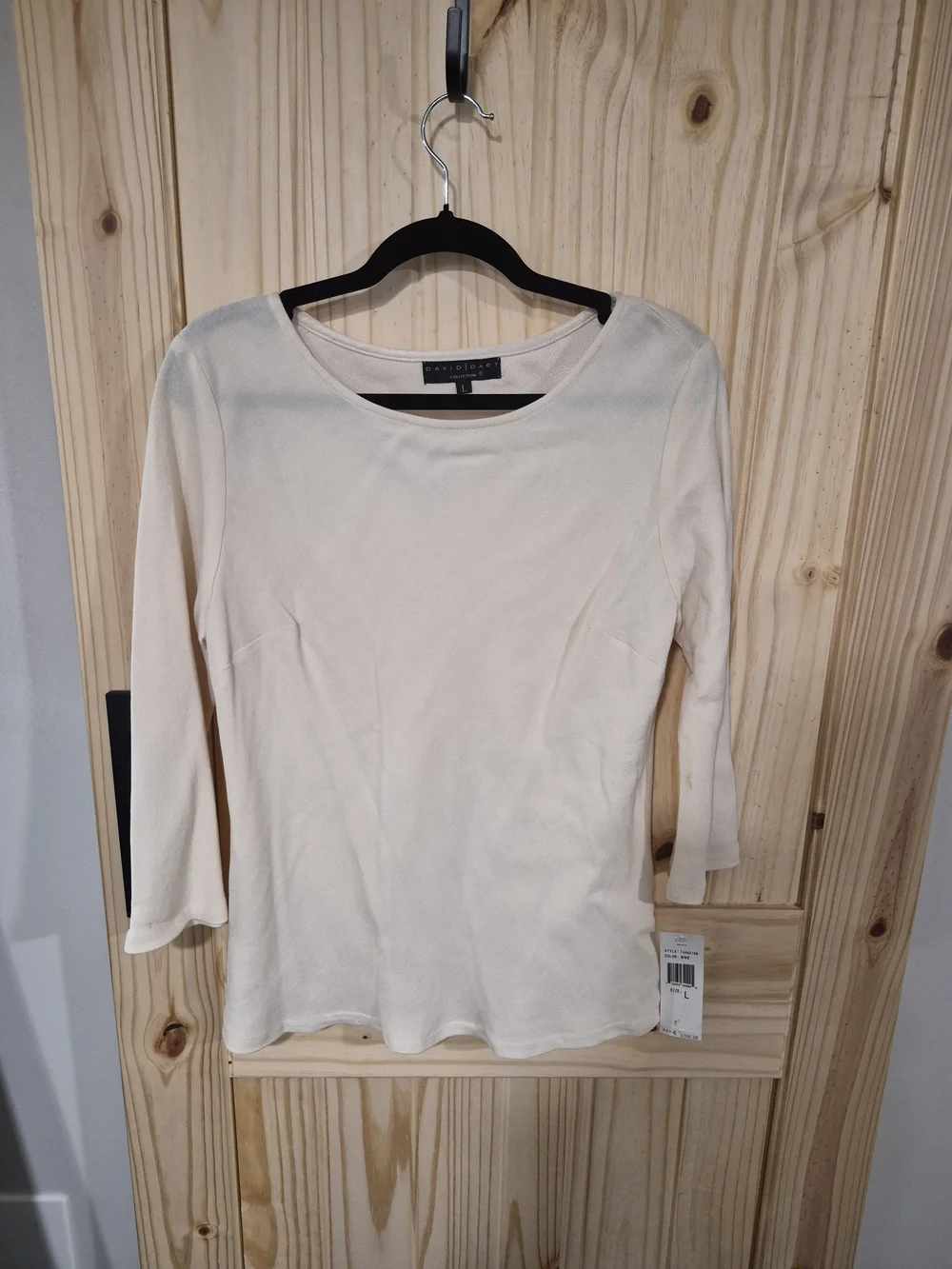David Dart Cream Boatneck Three-Quarter Sleeve Top